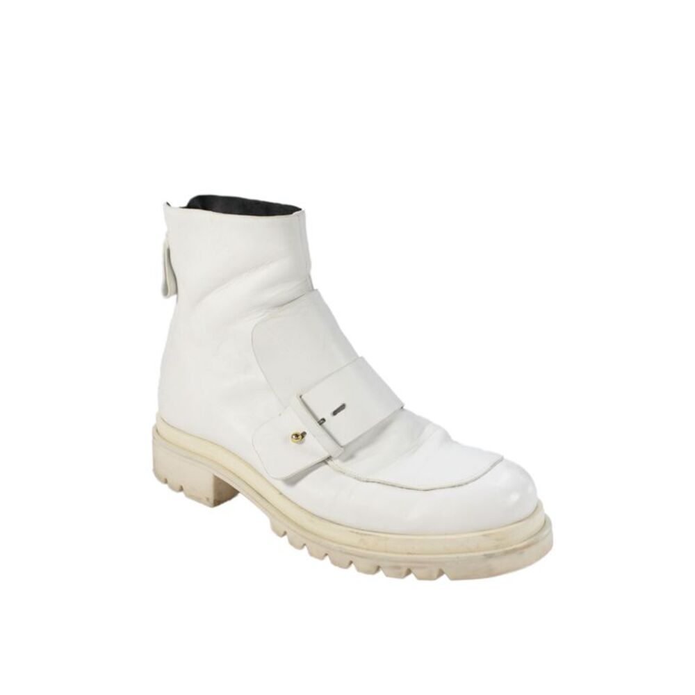 Mercedes Castillo Womens Leather Zip Up Gold Tone Ankle Boots White Size 10